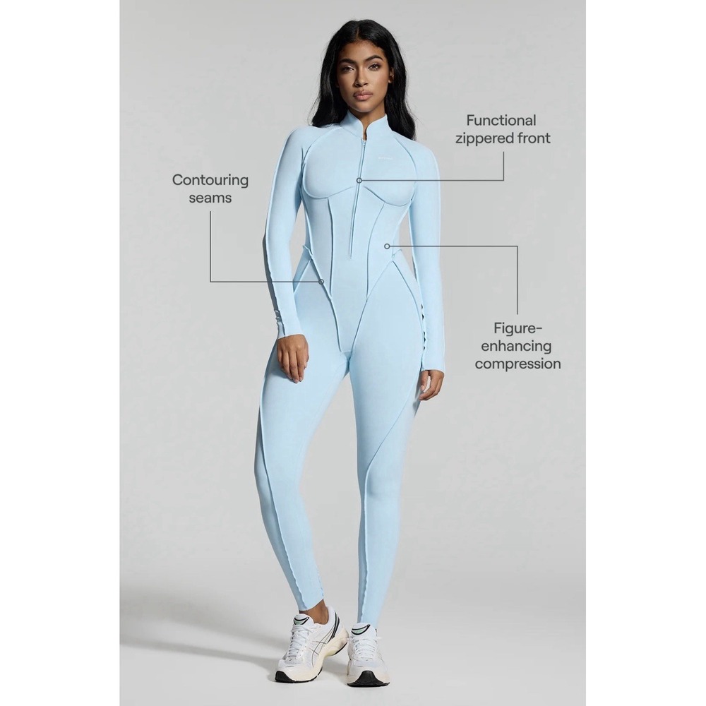 BetterMe BTTRM Blue Full Length Catsuit With Back Cutout Sz S Built In Bra